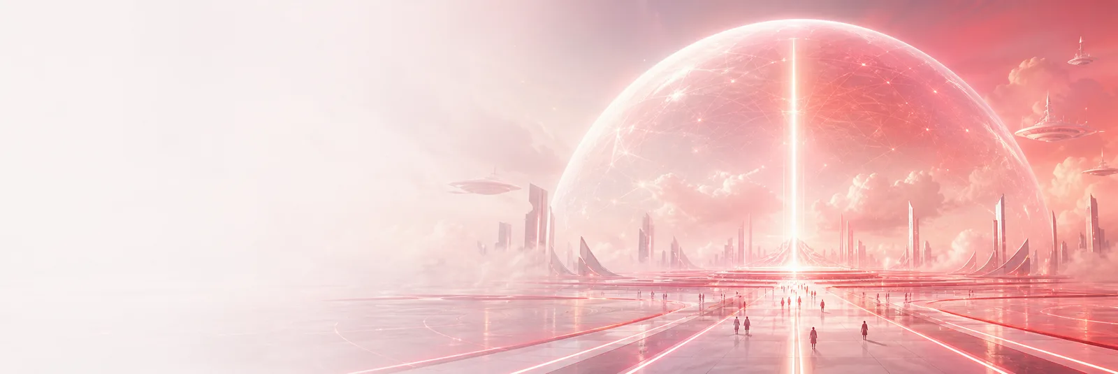 Warm coral futuristic landscape used as a Codex background